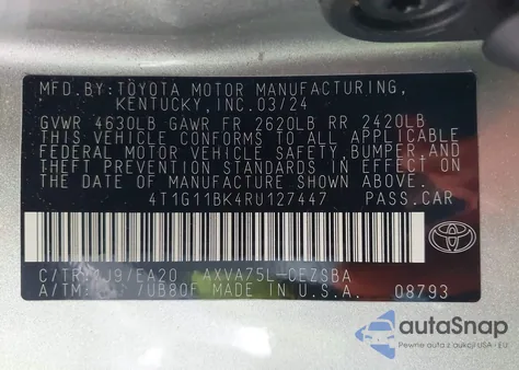 2024 Toyota Camry Se z USA, uszkodzony, nr VIN 4T1G11BK4RU127447